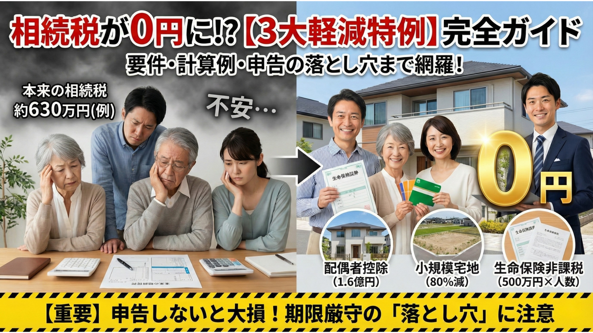 相続税が0円に？【3大軽減特例】の要件と計算例｜申告必須の落とし穴まで完全網羅