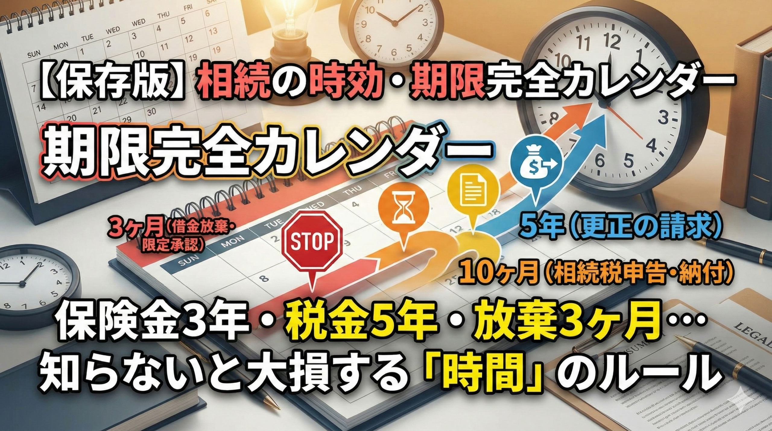 【保存版】相続の時効・期限完全カレンダー|保険金3年・税金5年・放棄3ヶ月…知らないと大損する「時間」のルール