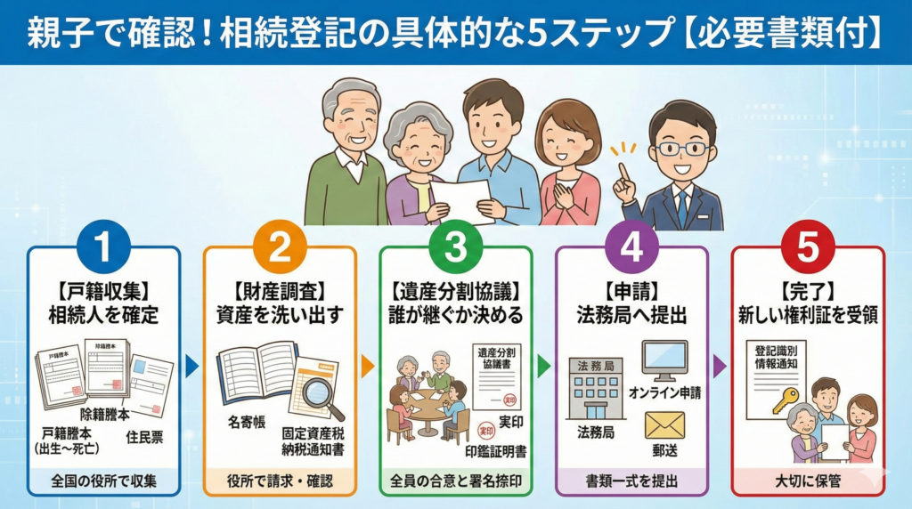 親子で確認!相続登記の具体的な5ステップ【必要書類付】