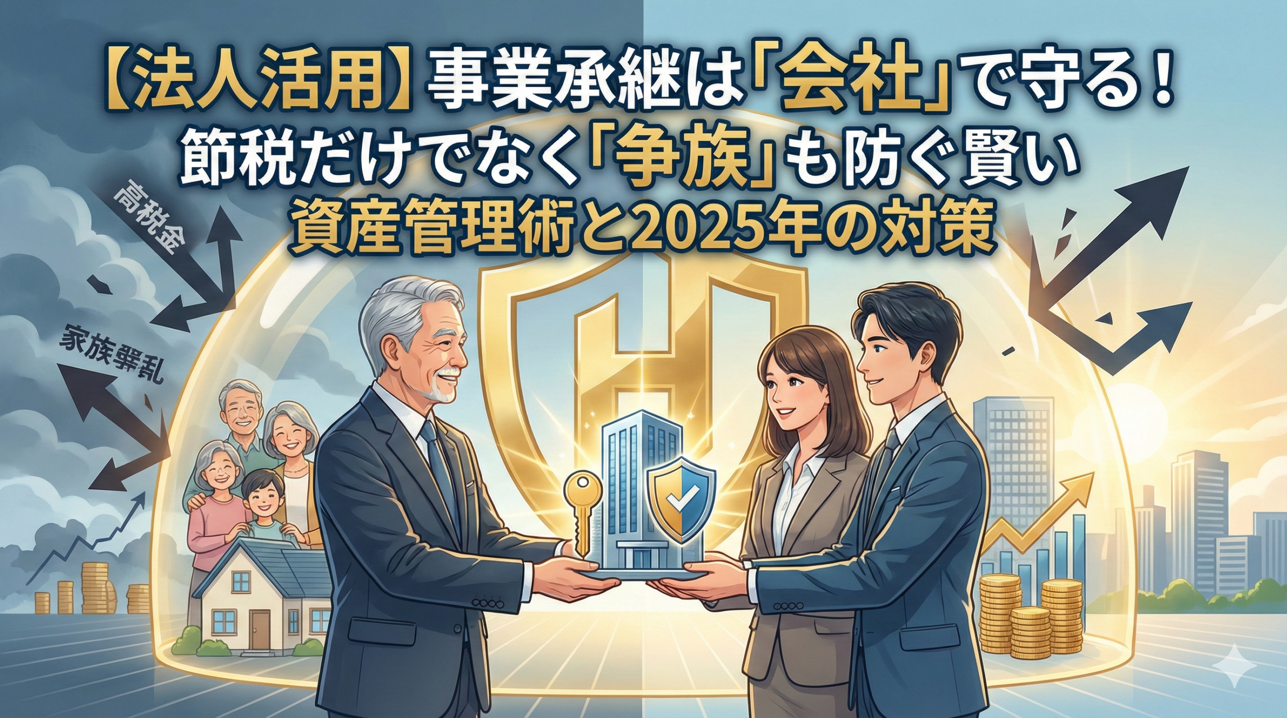 【法人活用】事業承継は「会社」で守る！節税だけでなく「争族」も防ぐ賢い資産管理術と2025年の対策